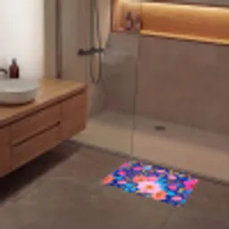 Bloemen - Blauw - Roze Badmat klein -sfeer2