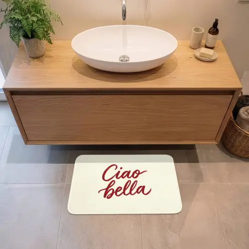 Ciao bella - Rood - Wit - Minimalistisch Badmat klein -sfeer1