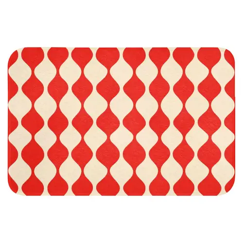 Golvend patroon - Retro - Rood - Beige Badmat klein 997 -3d