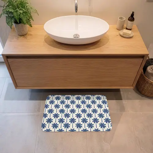 Symmetrisch - Palm - Blauw Badmat klein 997 -sfeer1