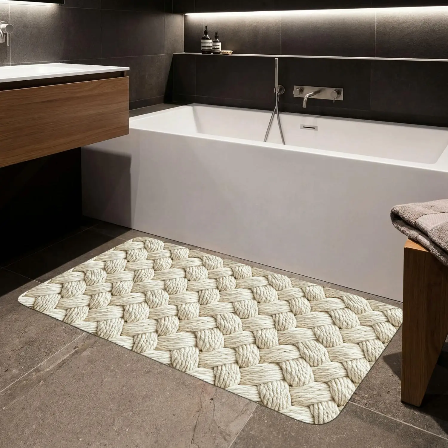 Badmat met een motief met gebreid touw in beige