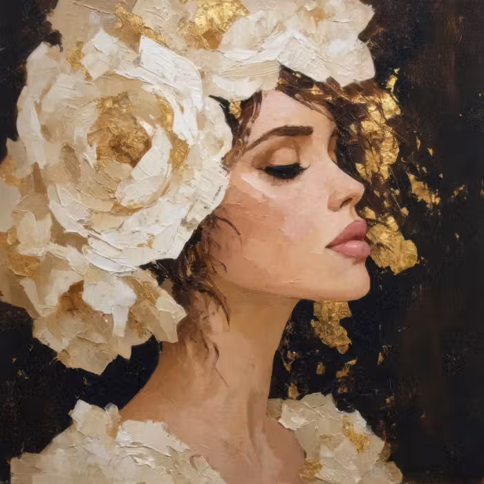 Behang - Abstract - Vrouw - Bloemen - Wit