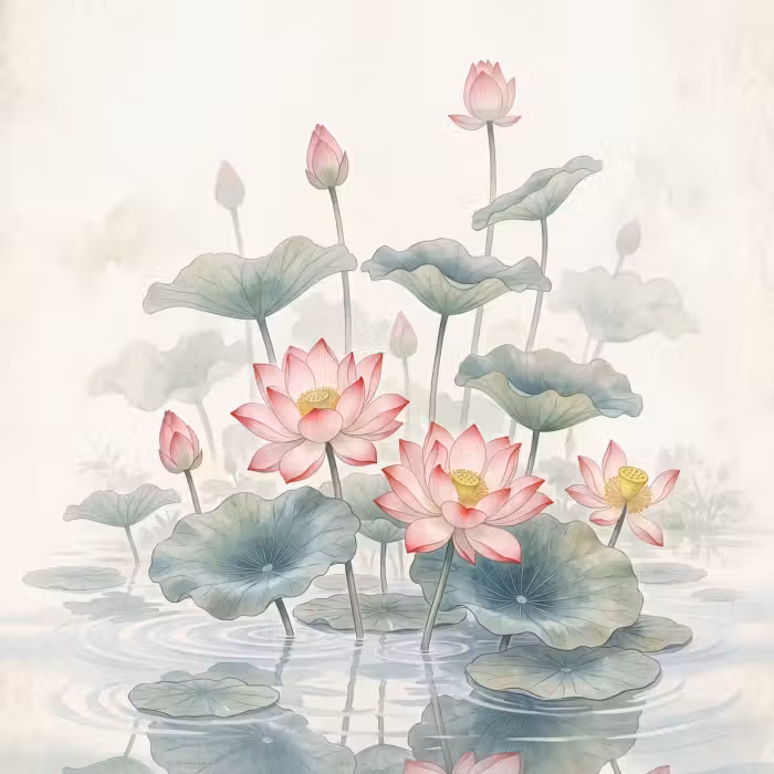 Behang - Aquarel - Lotusbloemen - Kleurrijk