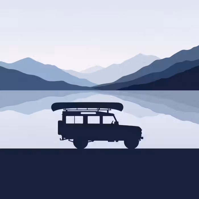 Behang - Auto - Meer - Bergen - Blauw
