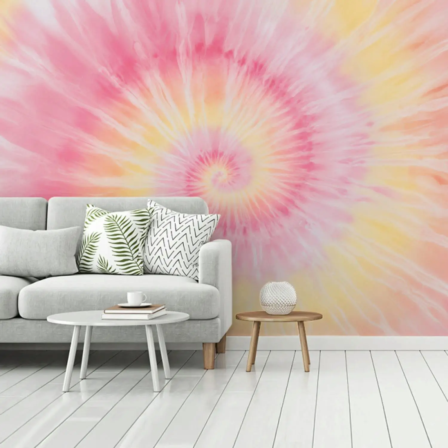 Behang - Patroon - Tie Dye - Pasteltinten - Roze