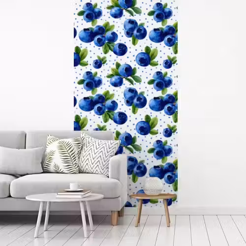 Bessen - Patroon - Blauw fotobehang vinyl groot 64 -woonkamer