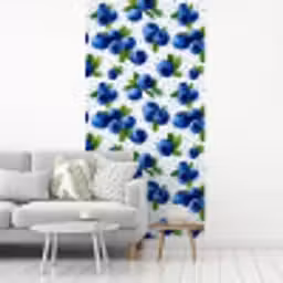 Bessen - Patroon - Blauw fotobehang vinyl groot 64 -woonkamer