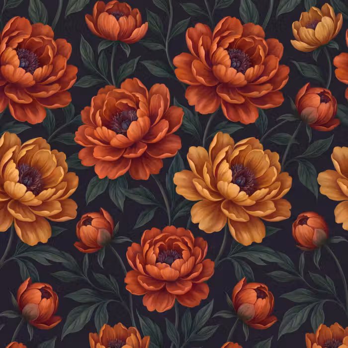 Behang - Bloemen - Bladeren - Natuur - Modern - Oranje