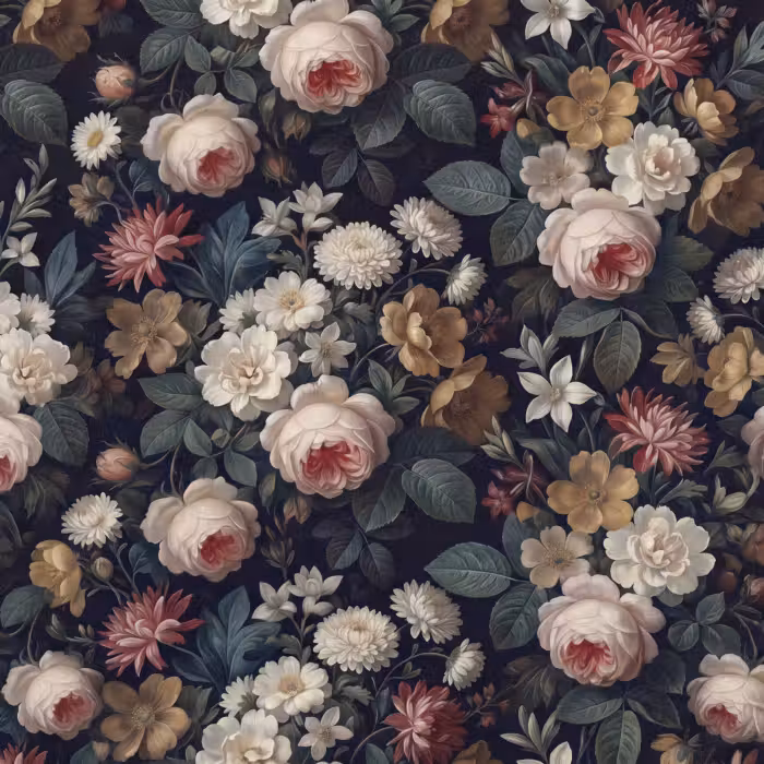Behang - Bloemen - Boeket - Botanisch - Vintage - Donkere achtergrond