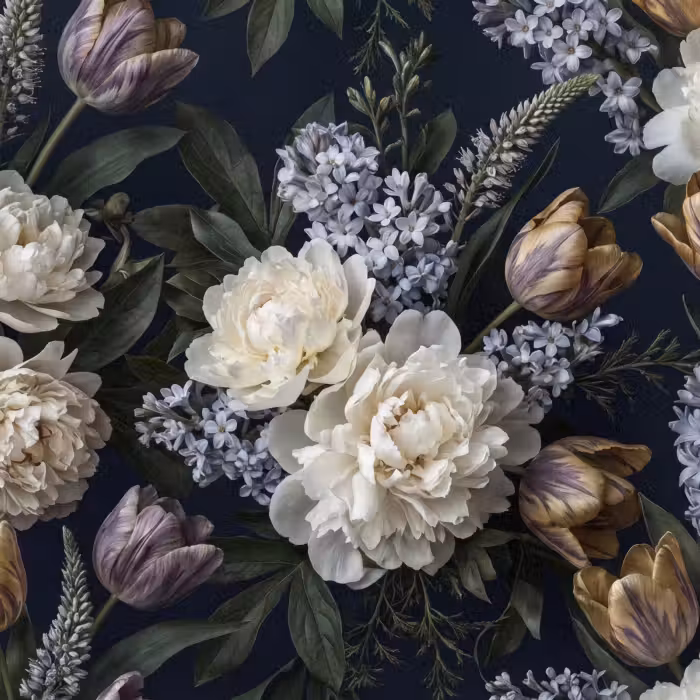 Behang - Bloemen - Donker - Elegant - Natuur - Wit