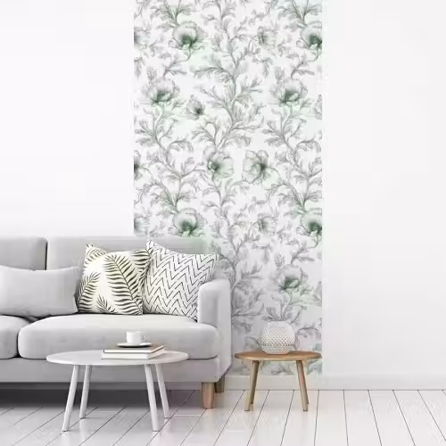 Bloemen - Getekend - Groen fotobehang vinyl groot 64 -woonkamer