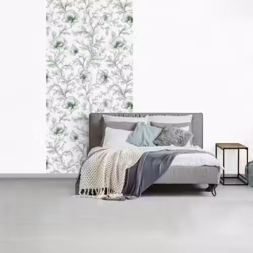 Bloemen - Getekend - Groen fotobehang vinyl groot 64 -slaapkamer