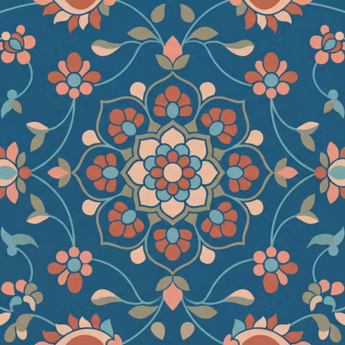 Behang - Bloemen - Patroon - Natuur - Ornament - Blauw