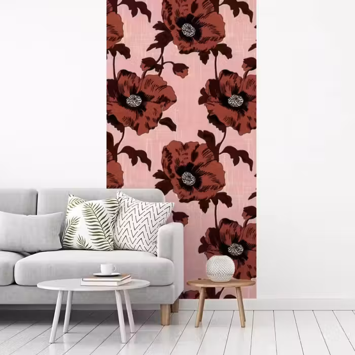 Bloemen - Retro - Rood fotobehang vinyl groot 64 -woonkamer