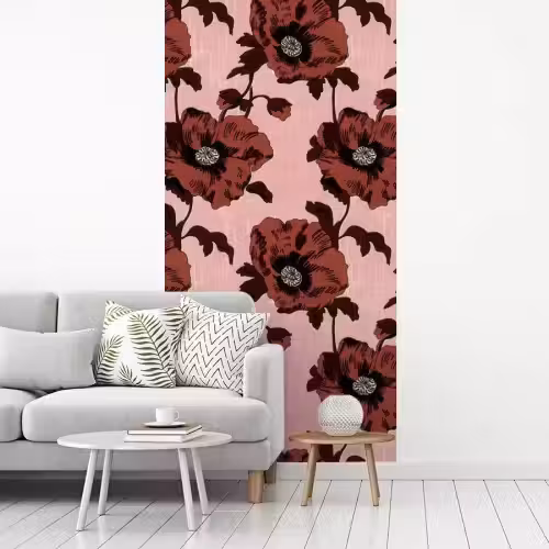 Bloemen - Retro - Rood fotobehang vinyl groot 64 -woonkamer