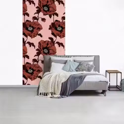 Bloemen - Retro - Rood fotobehang vinyl groot 64 -slaapkamer
