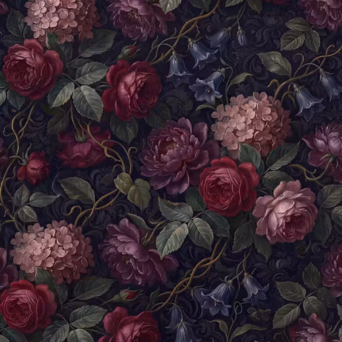 Behang - Bloemen - Rood - Klassiek - Donker - Patroon