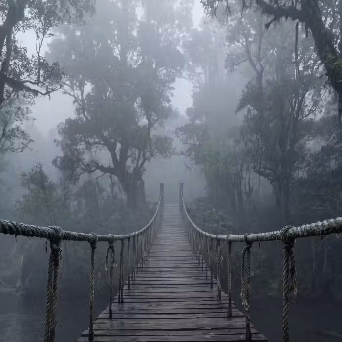 Behang - Brug - Jungle - Mist - Natuur