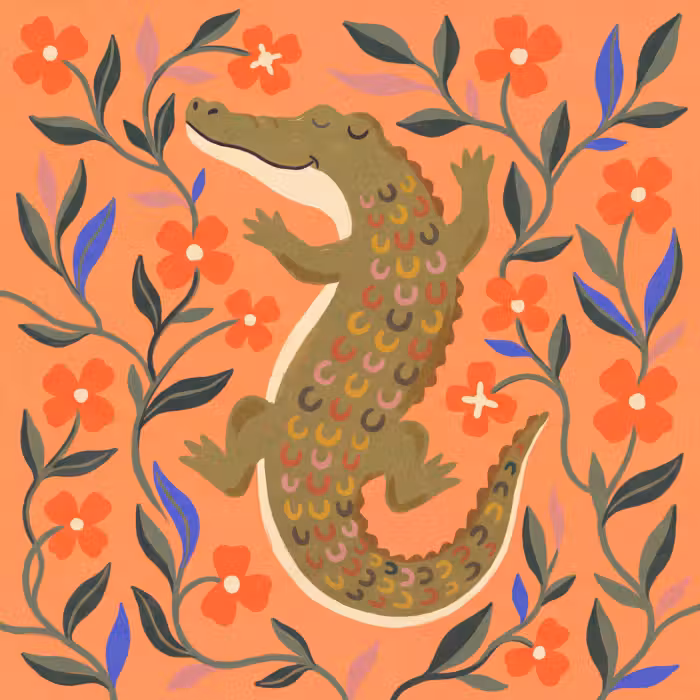 Behang - Dieren - Bloemen - Oranje - Illustratie - Natuur