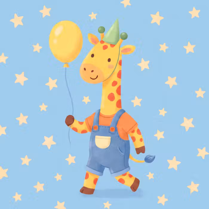 Behang - Dieren - Giraffe - Ballon - Feest - Kinderkamer