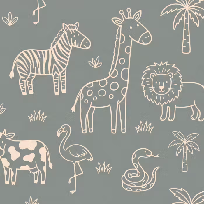 Behang - Dieren - Safari - Patroon - Illustratie - Groen