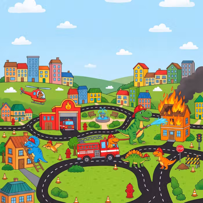 Behang - Dinosaurus - Brandweer - Kinder
