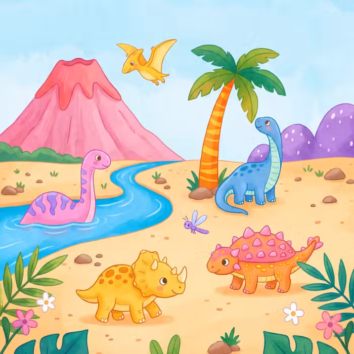 Behang - Dinosaurus - Jungle - Illustratie