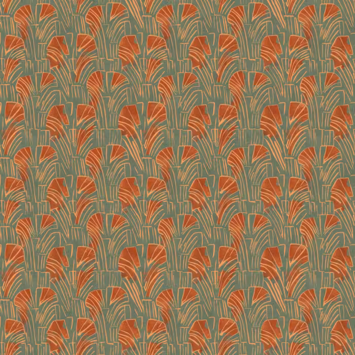 Behang - Groen - Terracotta - Deco - Waaiers