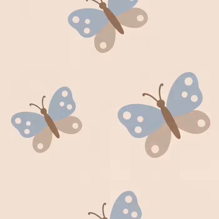 Behang - Insect - Vlinderpatroon - Abstract - Blauw - Beige