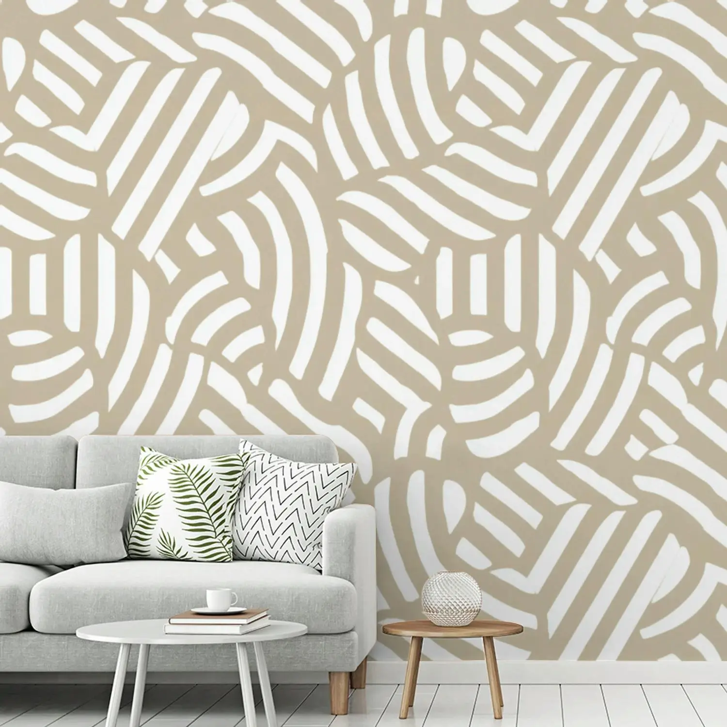 Behang met een abstract patroon in beige