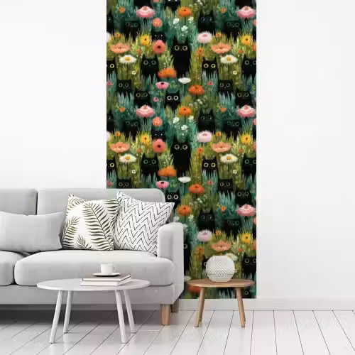 Katten - Bloemen - Kleurrijk fotobehang vinyl groot 64 -woonkamer