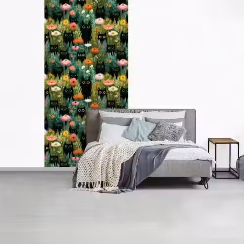 Katten - Bloemen - Kleurrijk fotobehang vinyl groot 64 -slaapkamer
