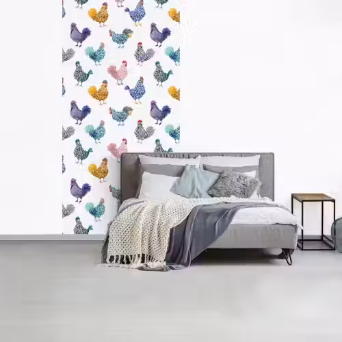 Kippen -Aquarel - Kleurrijk fotobehang vinyl groot 64 -slaapkamer