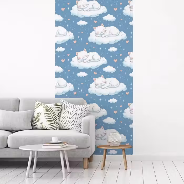 Kitten - Wolken - Blauw fotobehang vinyl groot 64 -woonkamer