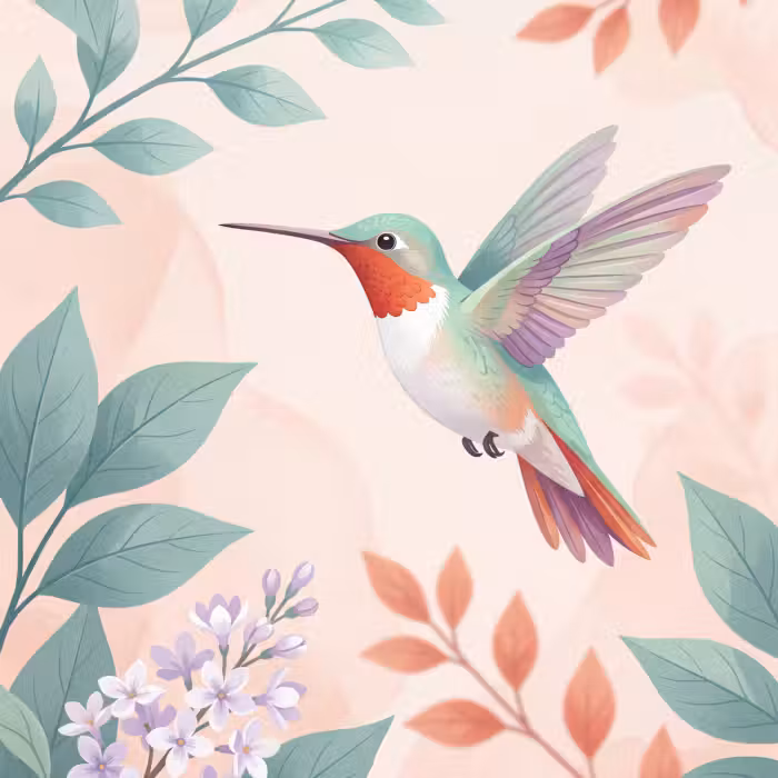 Behang - Kolibrie - Vliegen - Natuur - Illustratie - Kleurrijk