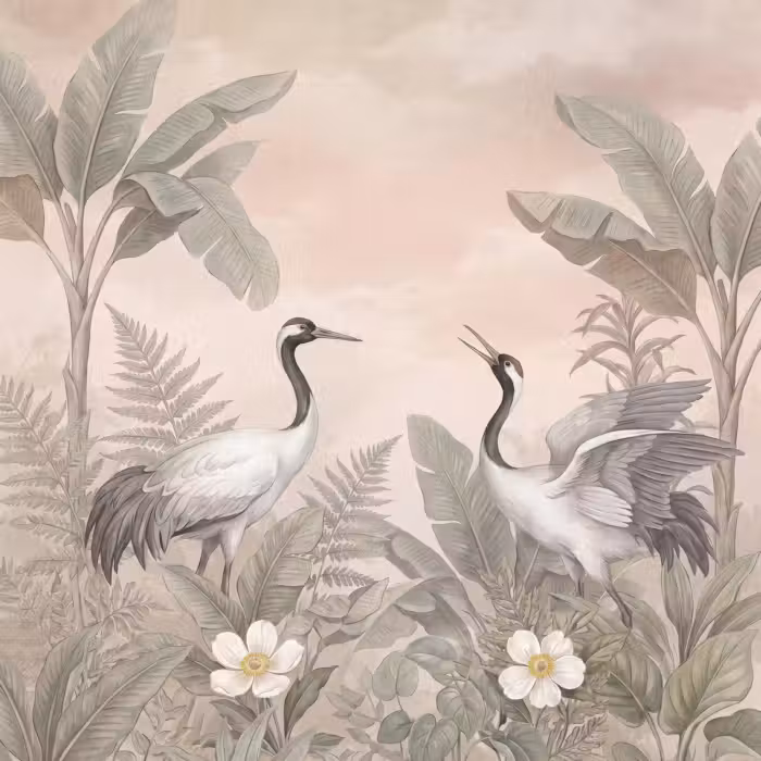 Behang - Kraanvogels - Natuur - Roze