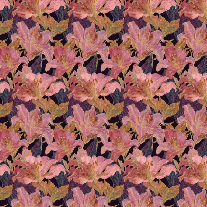 Behang - Lelies - Patroon - Roze - Goud