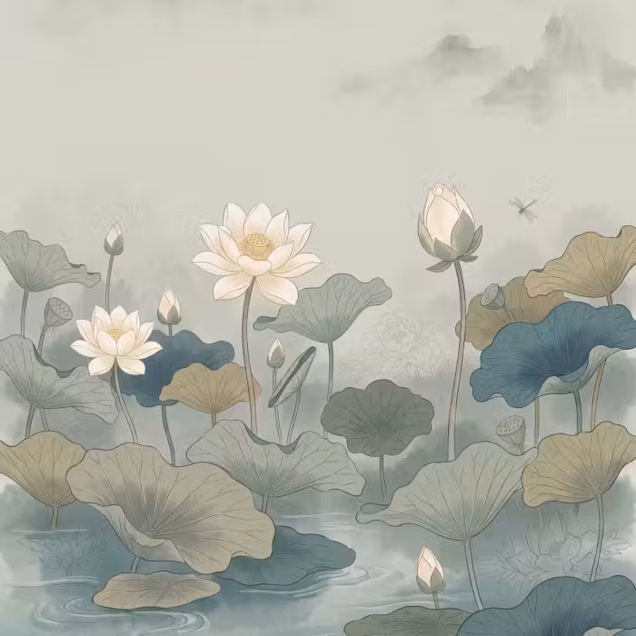 Behang - Lotus - Bloemen - Groen