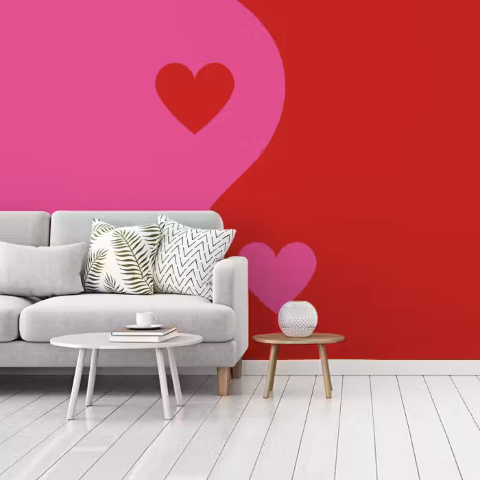 Behang - Minimalistisch - Rood - Roze - Hartjes
