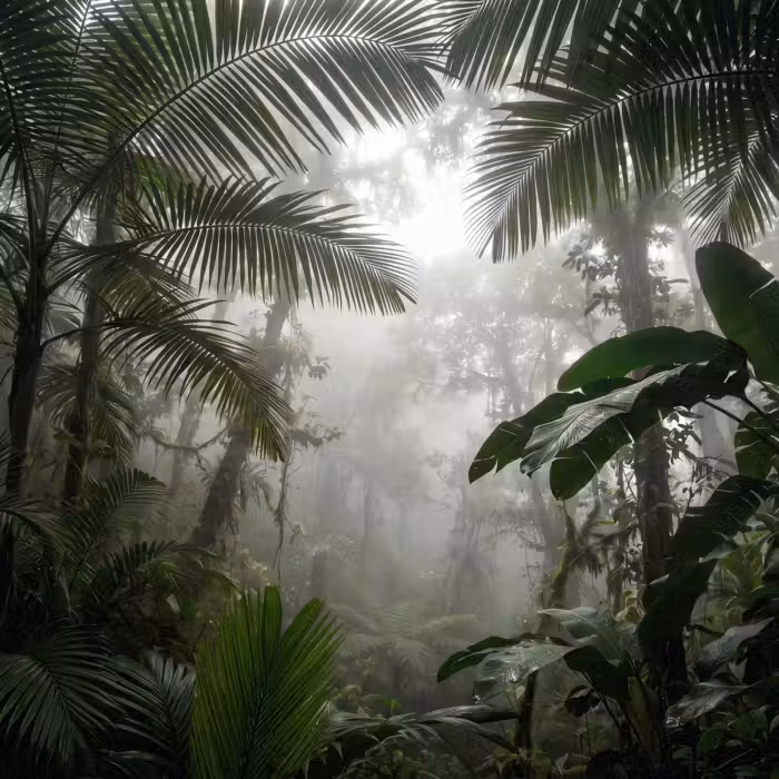 Behang - Natuur - Jungle - Mist - Groen - Bladeren