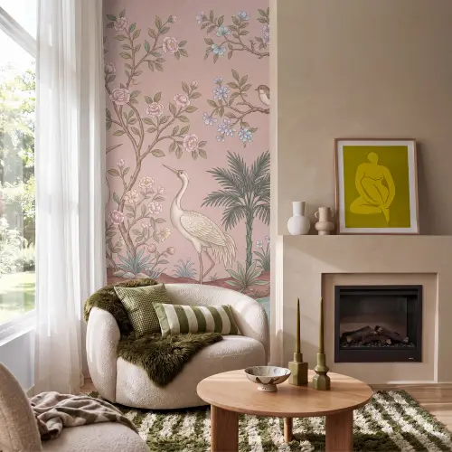 Nostalgisch - Reigers - Roze Behang Vlies klein -sfeer2