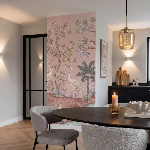 Nostalgisch - Reigers - Roze Behang Vlies klein -sfeer3