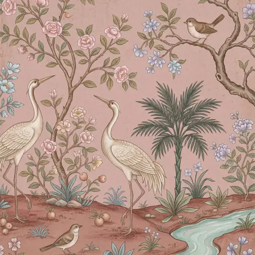 Nostalgisch - Reigers - Roze Behang Vlies klein -3d_website