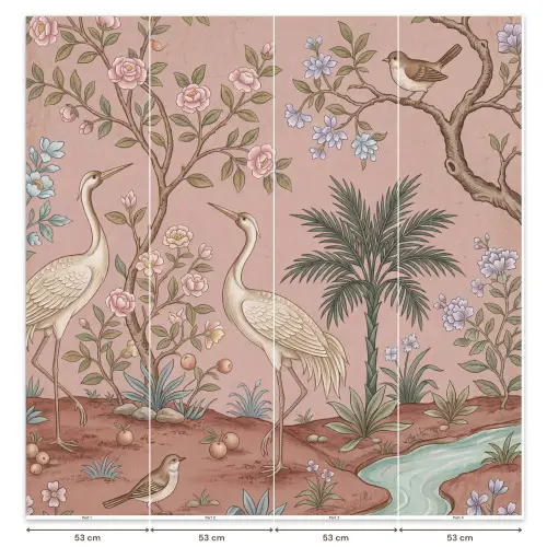 Nostalgisch - Reigers - Roze Behang Vlies klein -USP_banen