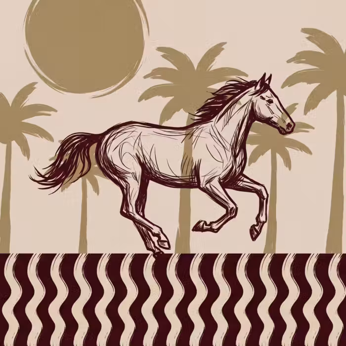 Behang - Paard - Galopperend - Woestijn - Illustratie