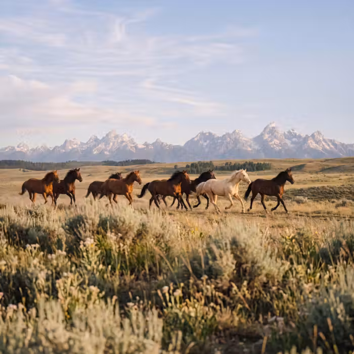 Behang - Paarden - Kudde - Bergen - Vrijheid - Wild