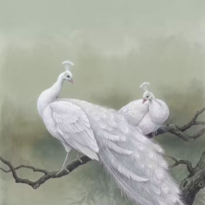 Behang - Pauwen - Wit - Natuur - Groen