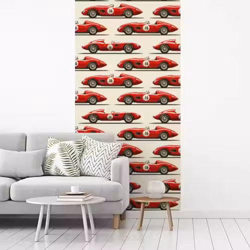 Raceauto - Retro - Rood fotobehang vinyl groot 64 -woonkamer