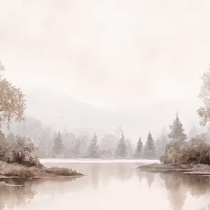 Behang - Rivierlandschap - Minimalistisch - Aardetinten