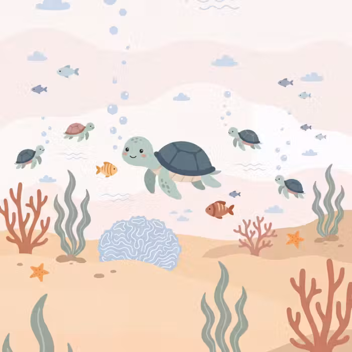Behang - Schildpad - Zee - Cartoon